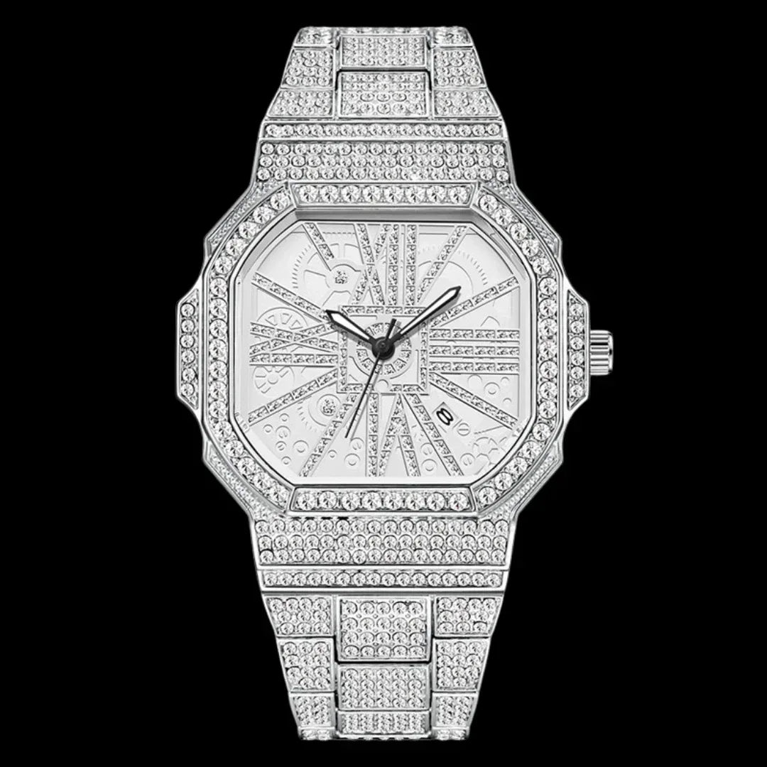 White Gold Stoned Numerals Iced Out Watch – Luxury Hip Hop Timepiece - CaratixJewelry